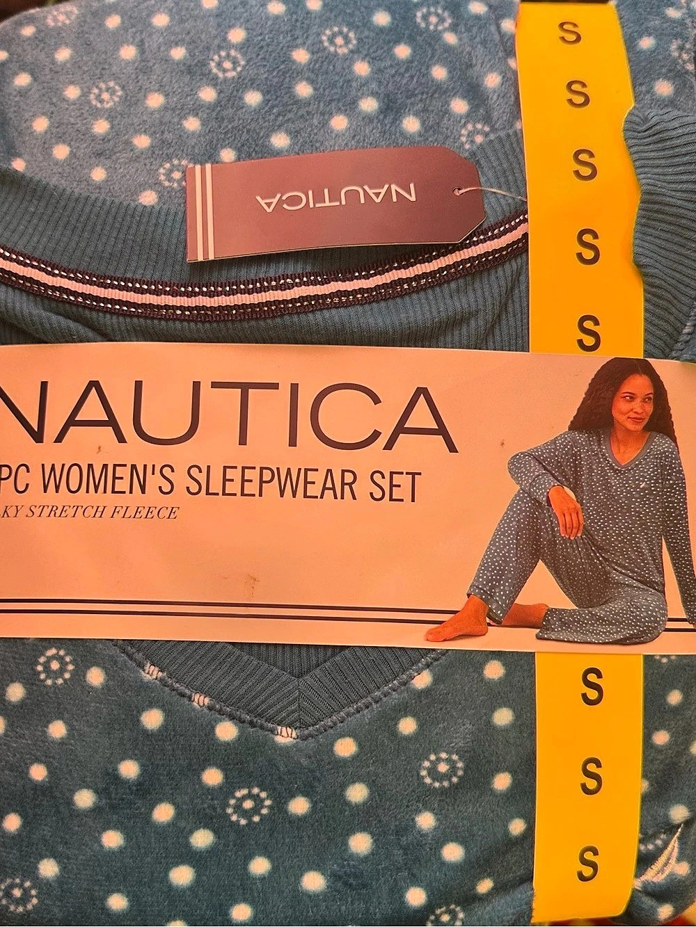 Nautica Women'Small 2-Piece Silky Stretch Fleece Sleepwear Set Blue Small